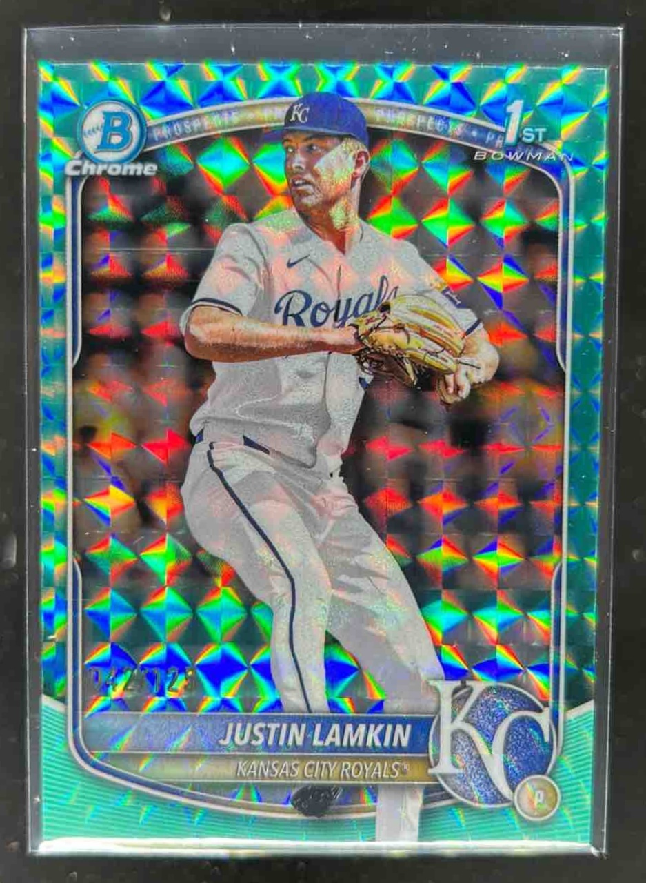 Card image for Justin Lamkin 2025 Bowman Baseball Draft Chrome Aqua Geometric Kansas City Royals