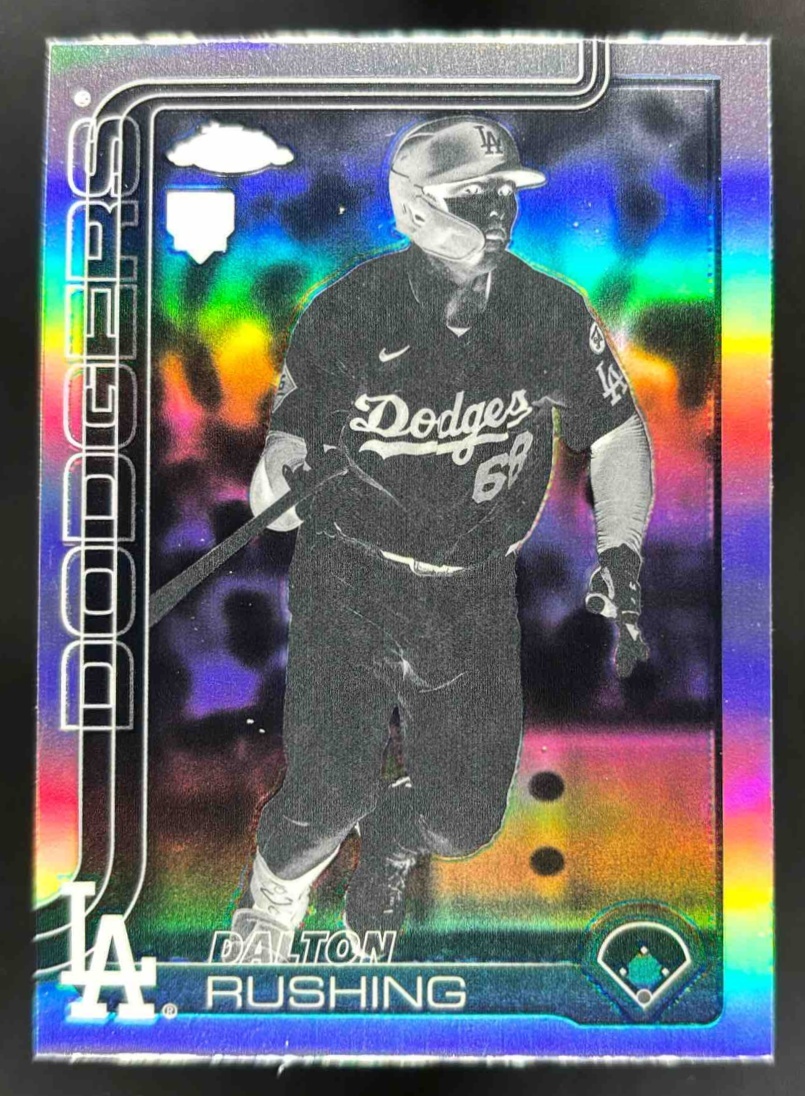 Card image for 2025 Topps Chrome Update Dalton Rushing Negative Refractor #USC129 RC Dodgers