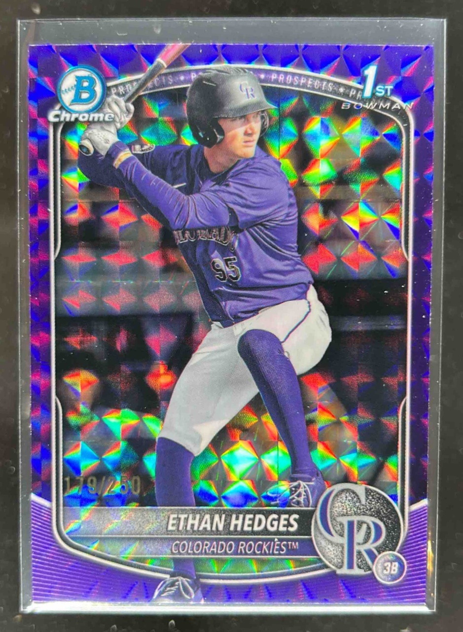 Card image for Ethan Hedges 2025 Bowman Draft Chrome Purple Geometric Refractor /250