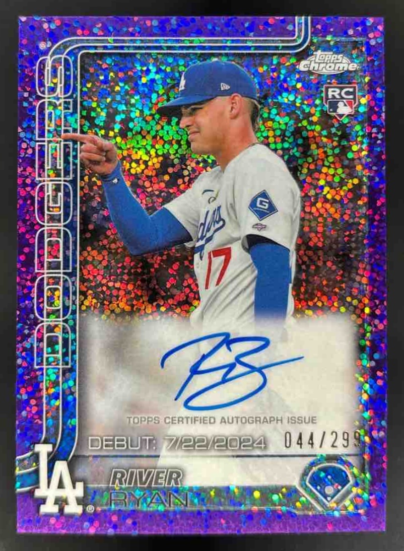 Card image for 2025 Topps Chrome Update River Ryan RC Debut Auto Purple Speckle Refractor /299