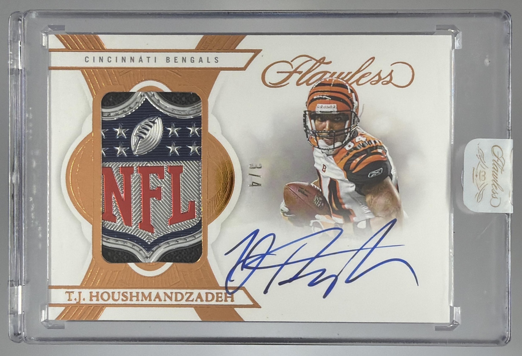 Card image for 2025 Panini Flawless T.J. Houshmandzadeh Patch Auto Bronze /4 #54 MEM Bengals