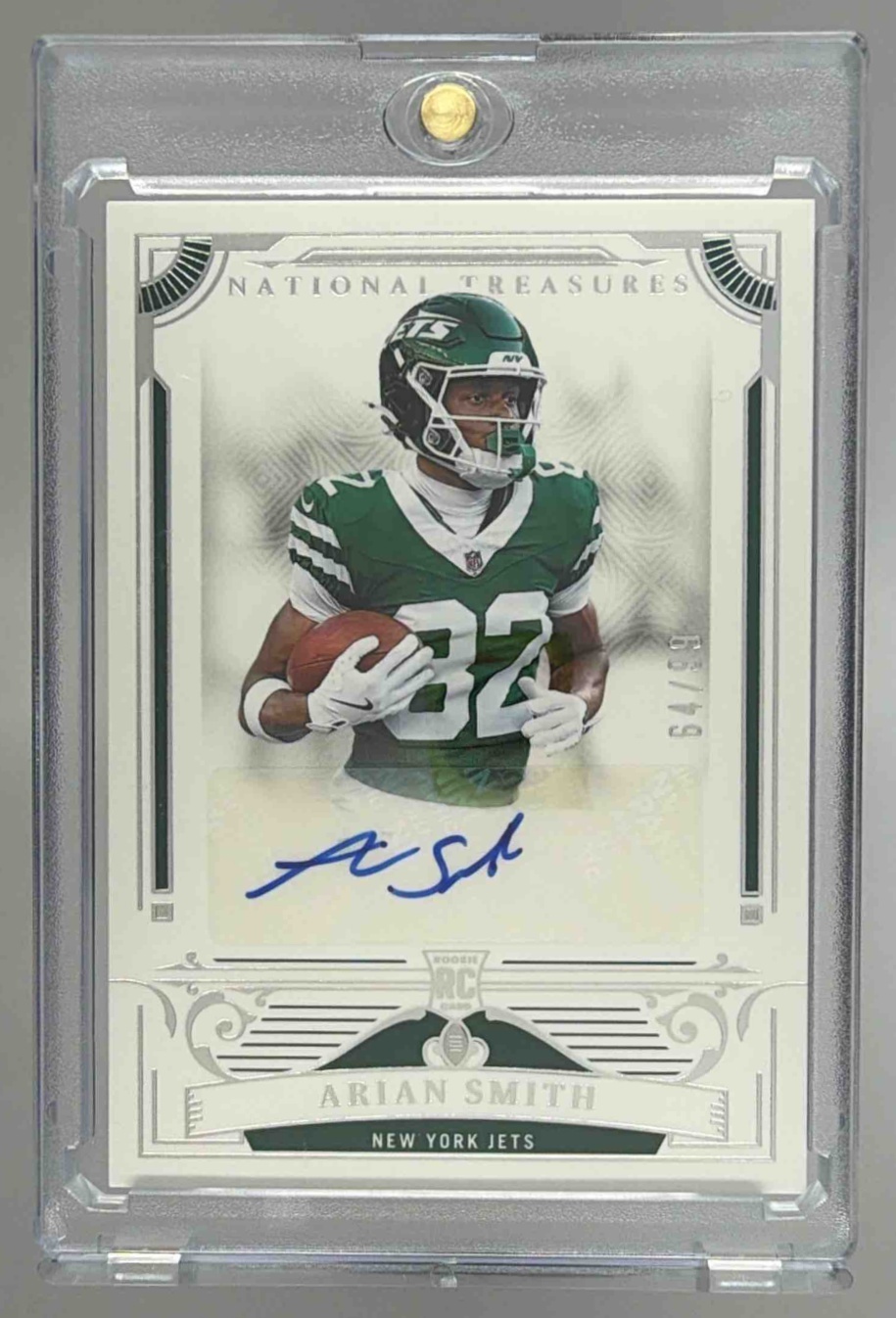 Card image for 2025 Panini National Treasures Arian Smith Rookie Signature /99 #121 RC Auto Jets