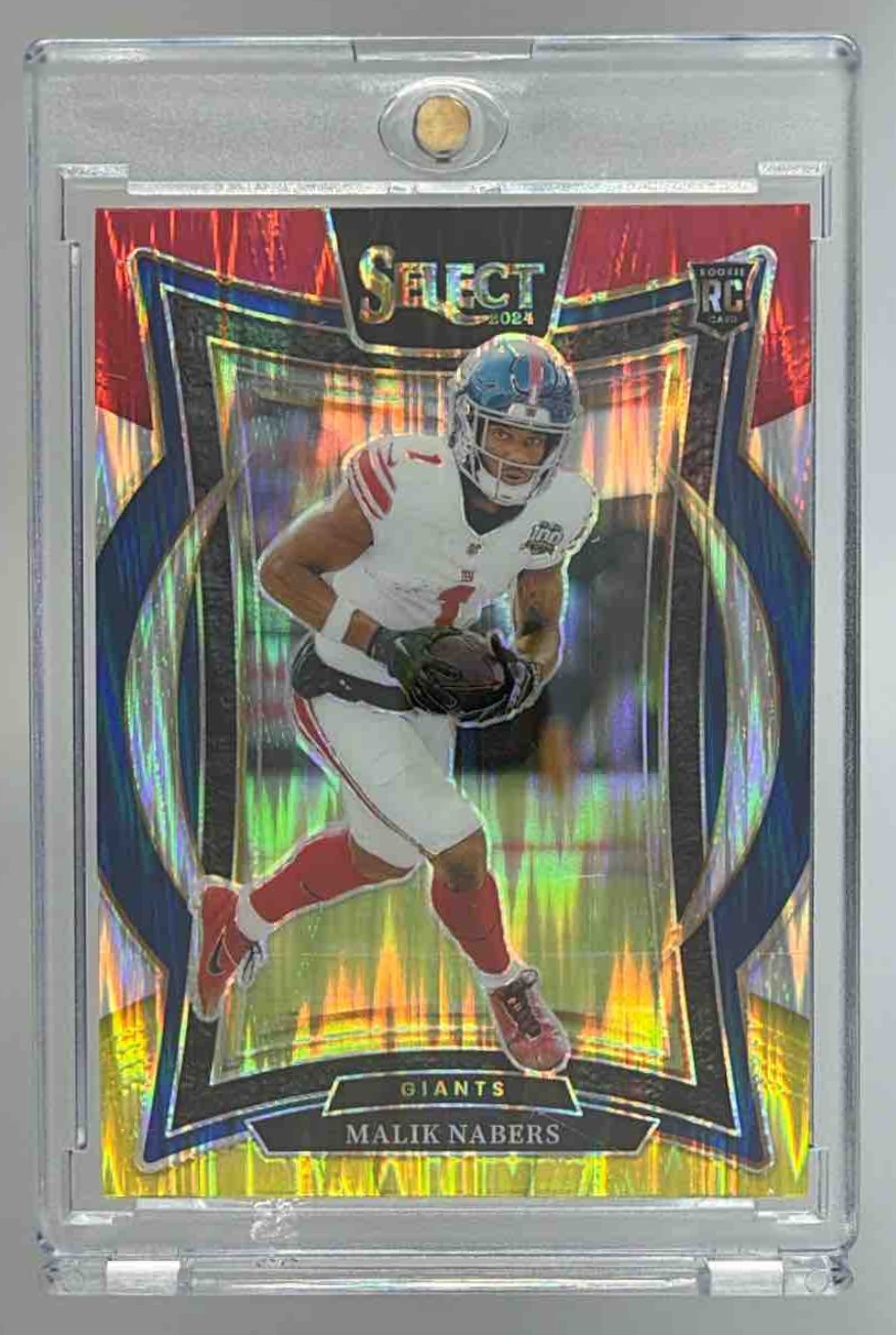 Card image for 2024 Panini Select Malik Nabers Concourse Black and Blue Prizm Shock #29 RC Giants