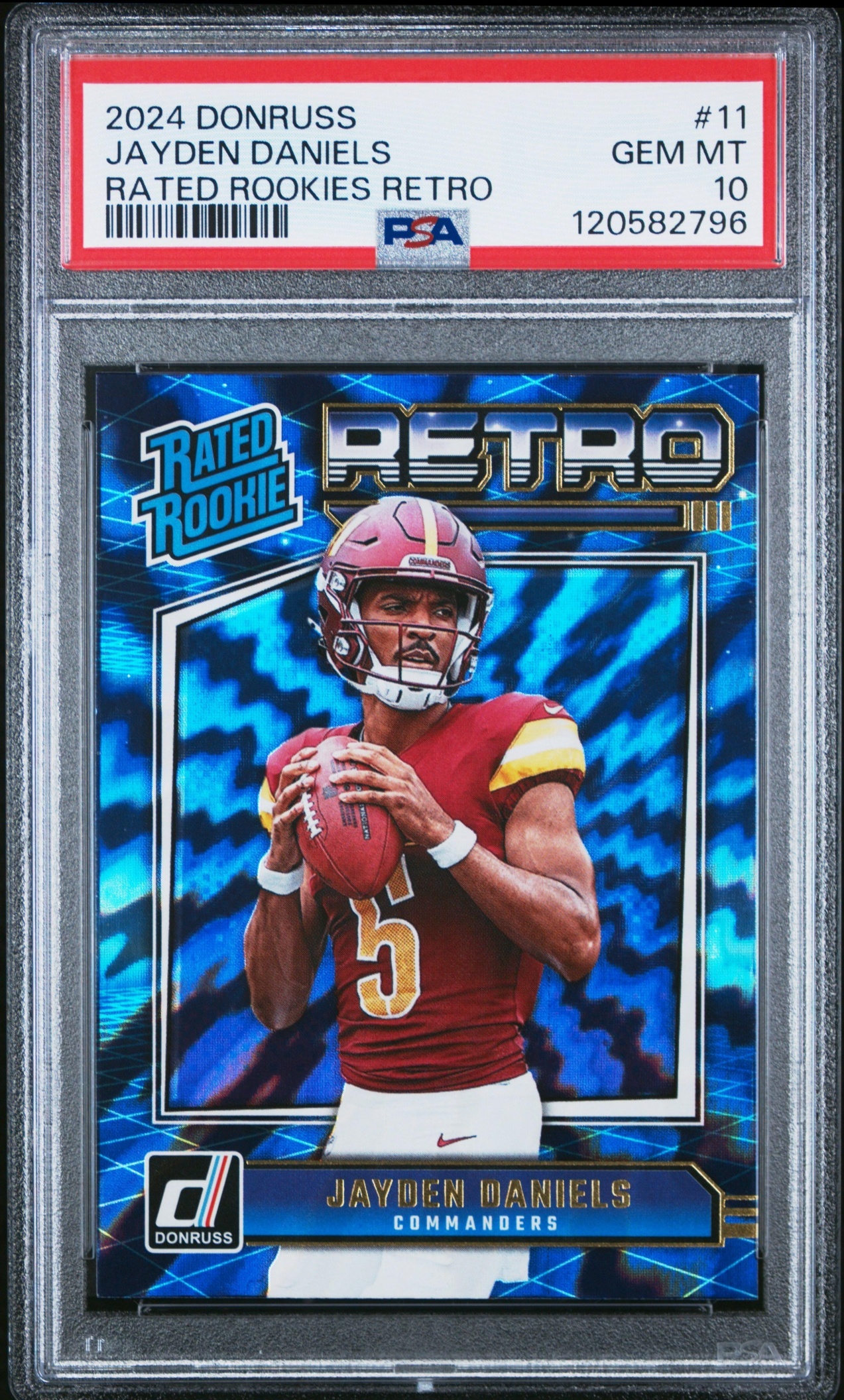 Card image for 2024 Panini Donruss Jayden Daniels Retro Rated Rookie #11 Commanders