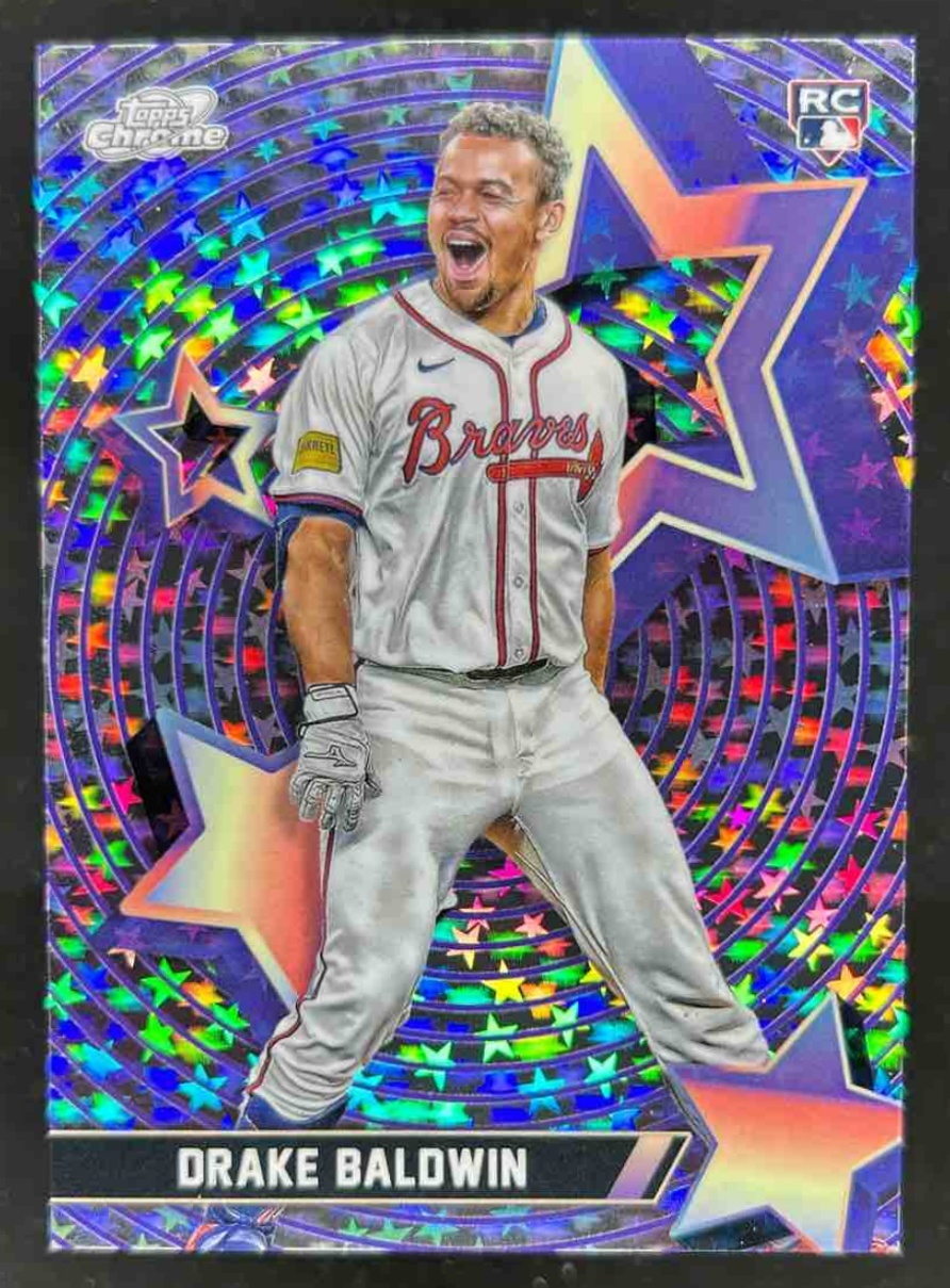 Card image for Drake Baldwin 2025 Topps Baseball Cosmic Chrome Starfractor RC Atlanta Braves