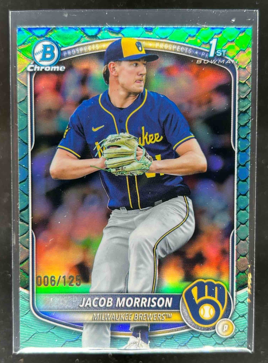 Card image for Jacob Morrison 2025 Bowman Draft Chrome Aqua Reptilian Refractor /125