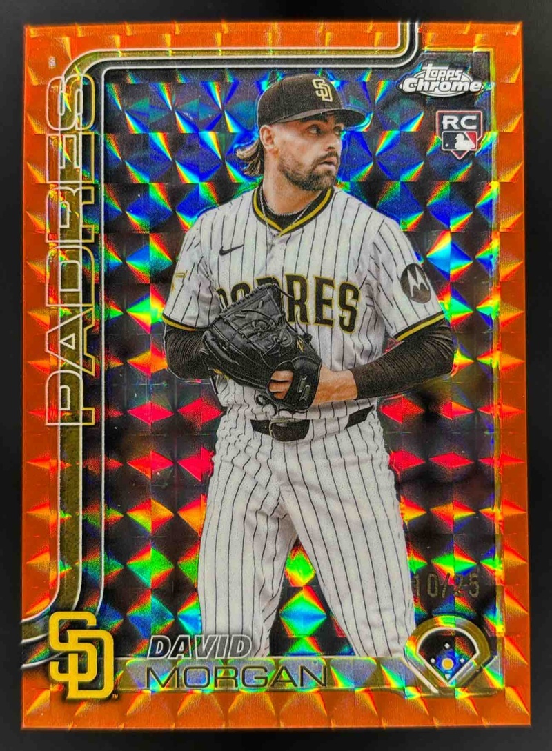 Card image for 2025 Topps Chrome Update David Morgan Orange Geometric Refractor /25 RC