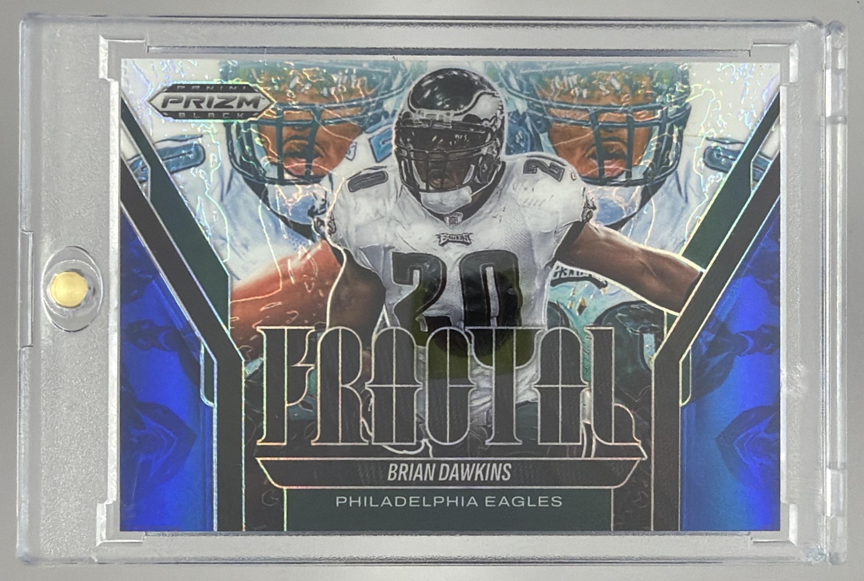 Card image for 2025 Panini Prizm Black Brian Dawkins Fractal Blue /199 #1 Eagles