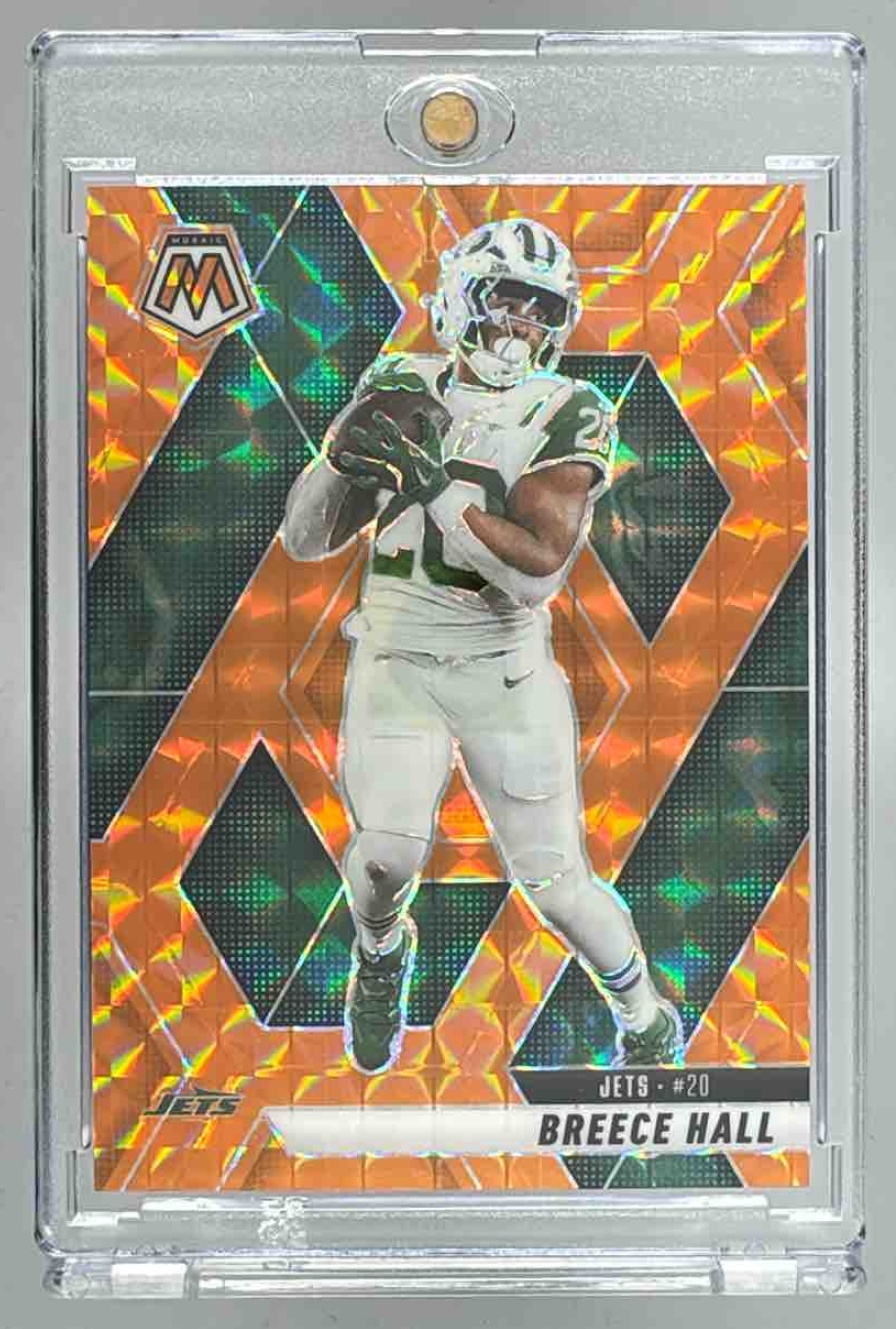 Card image for 2025 Panini Football Mosaic Breece Hall Orange Prizm /199 #236 New York Jets