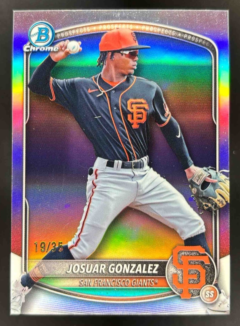 Card image for 2025 Bowman Draft Josuar Gonzalez Chrome Logofractor /35 #BDC-182 Giants