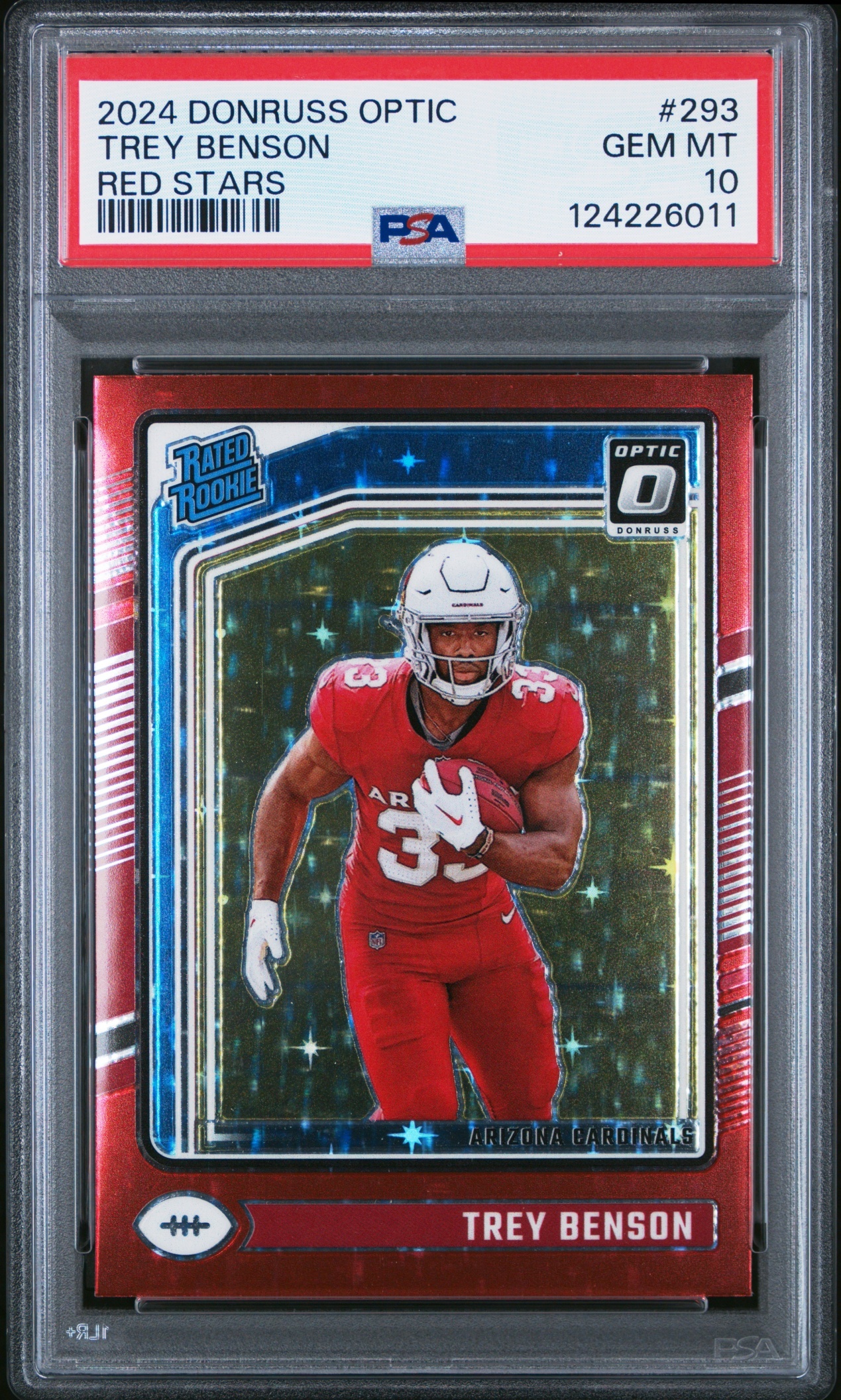 Card image for 2024 Panini Donruss Optic Trey Benson Red Stars #293 Rated Rookie Cardinals