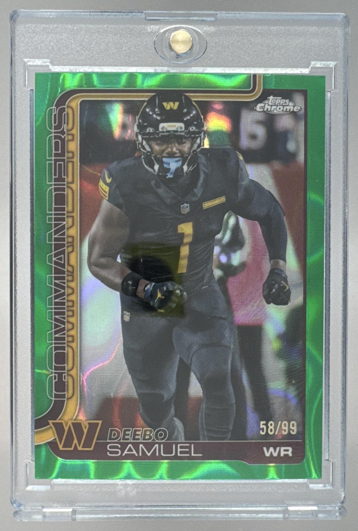 Card image for 2025 Topps Chrome Deebo Samuel Green Lava Refractor /99 #294 Commanders