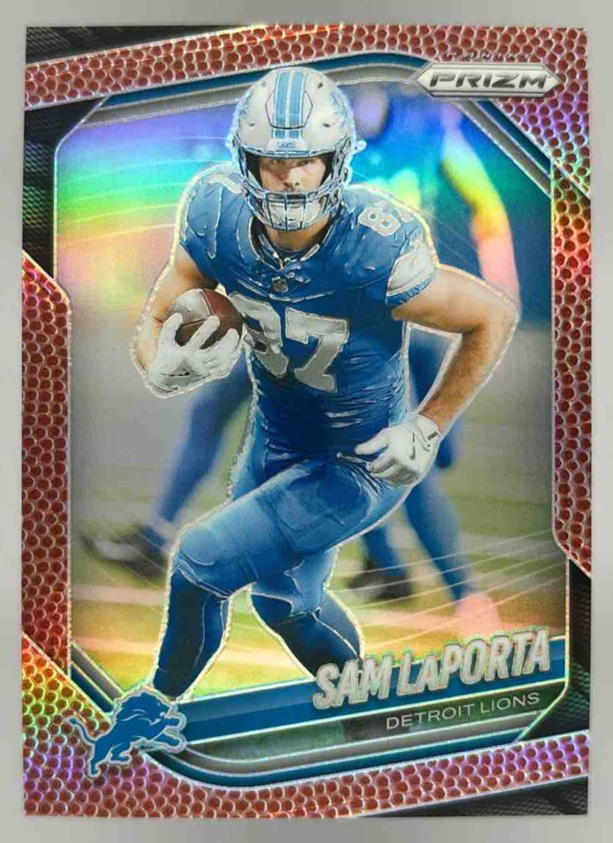 Card image for 2025 Panini Football Prizm Sam LaPorta Pigskin /180 #122 Detroit Lions