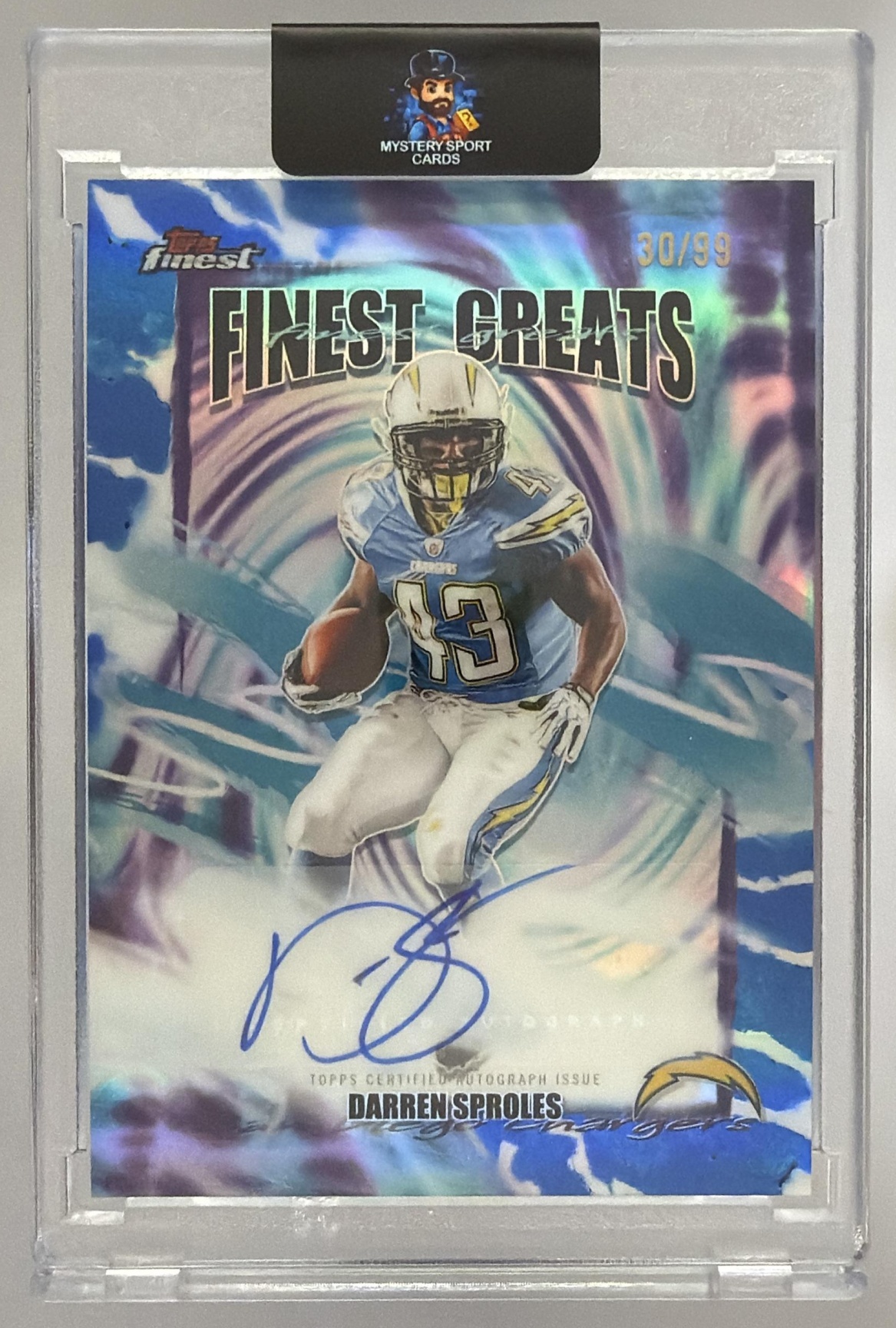 Card image for 2025 Topps Finest Darren Sproles Greats Auto Blue Refractor /99 #FGA-DS Chargers