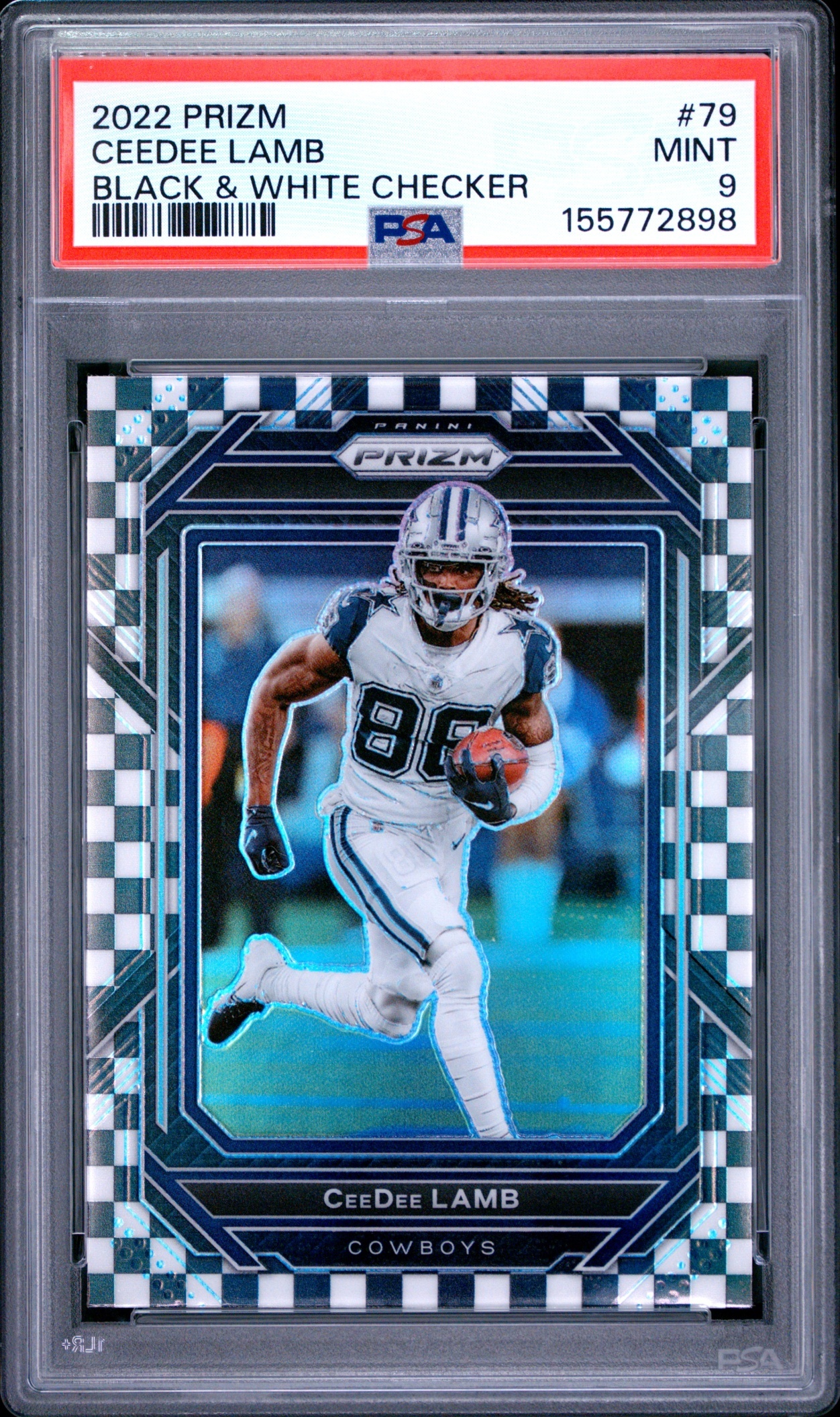 Card image for 2022 Panini Prizm CeeDee Lamb Black and White Checker #79 Cowboys