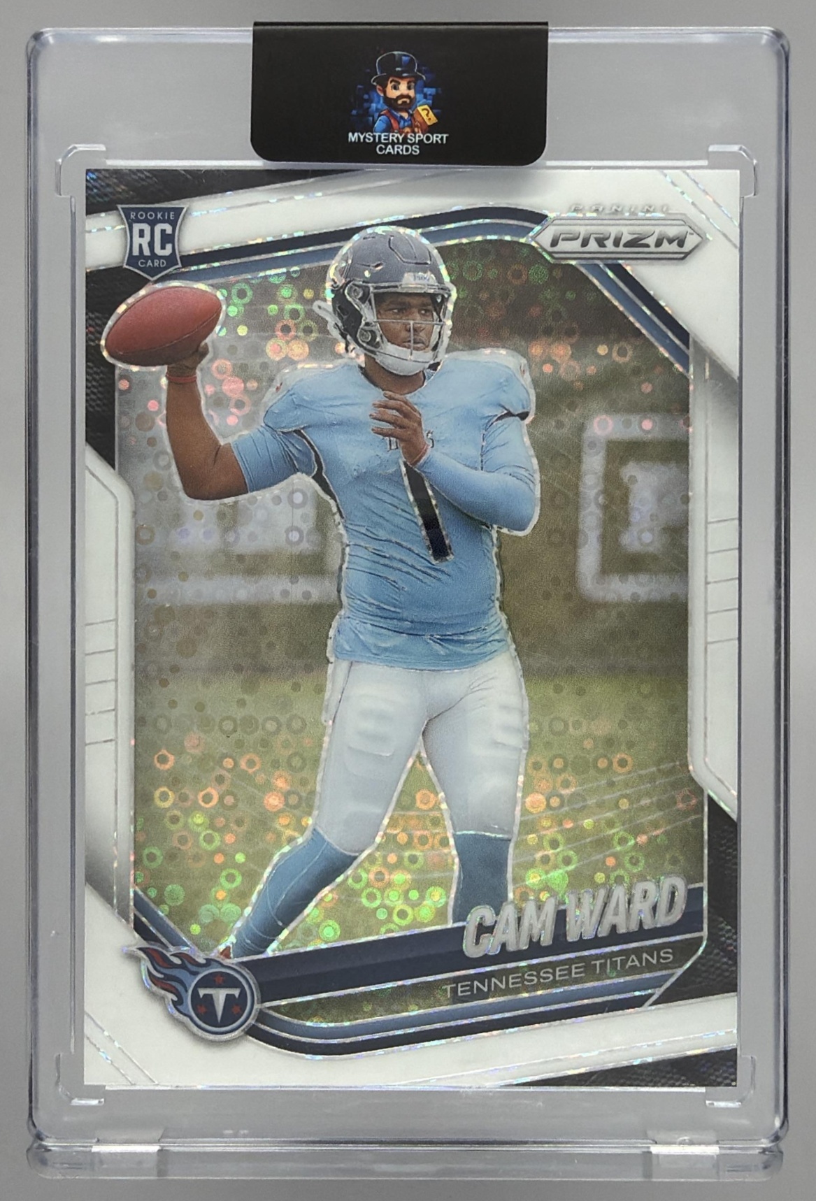 Card image for 2025 Panini Football Prizm Cam Ward Neon Green Pulsar #352 RC Tennessee Titans