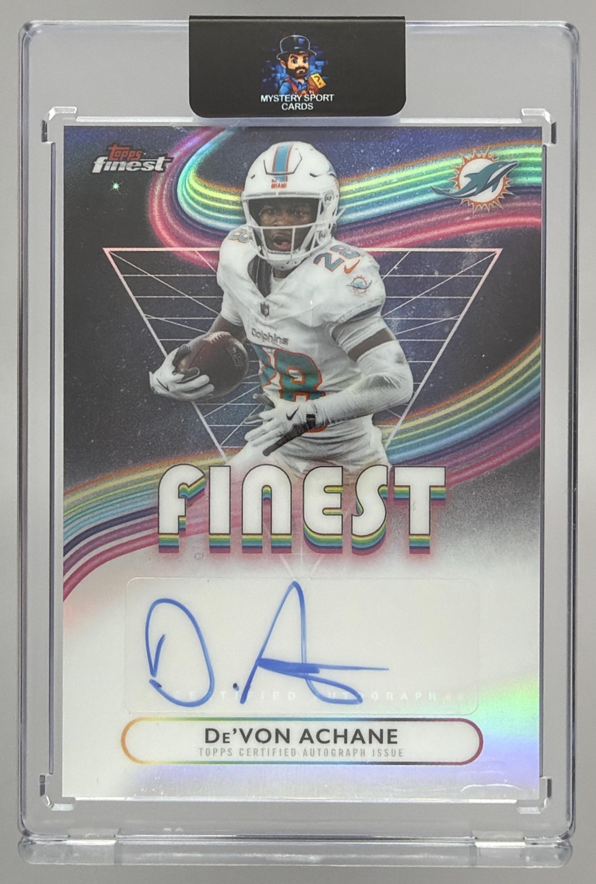 Card image for 2025 Topps Football Finest De'Von Achane Auto Refractor #FA-DA Miami Dolphins