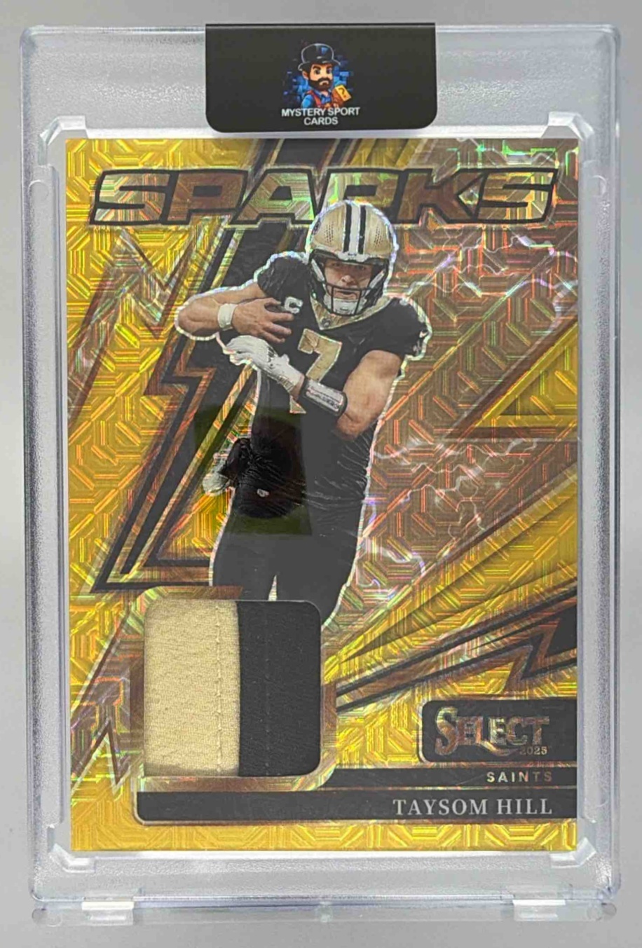 Card image for 2025 Panini Select Taysom Hill Sparks Gold Prizm /10 #41 Saints