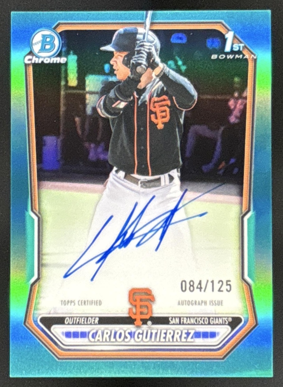 Card image for 2026 Bowman Carlos Gutierrez Chrome Auto Aqua Refractor /125 1st Prospect