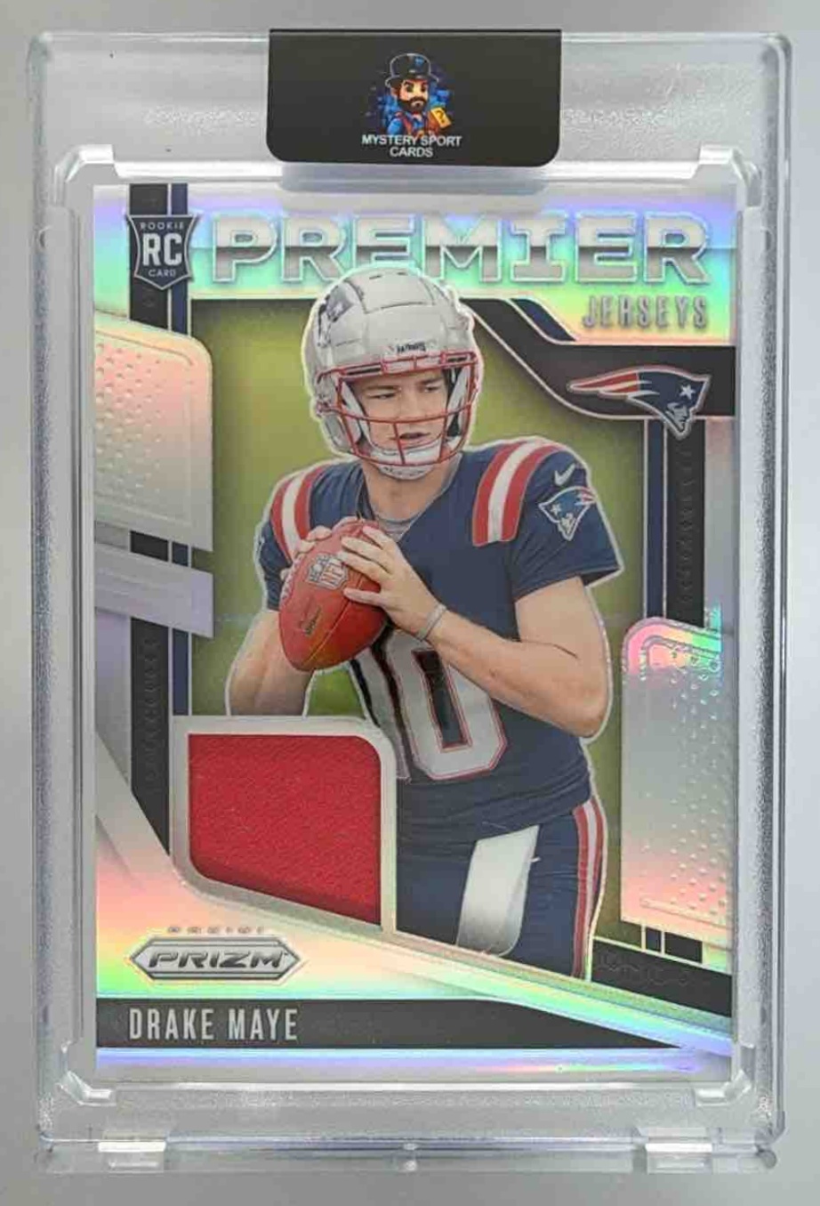 Card image for 2024 Panini Prizm Drake Maye Premier Jerseys #PJ-DME MEM RC Patriots