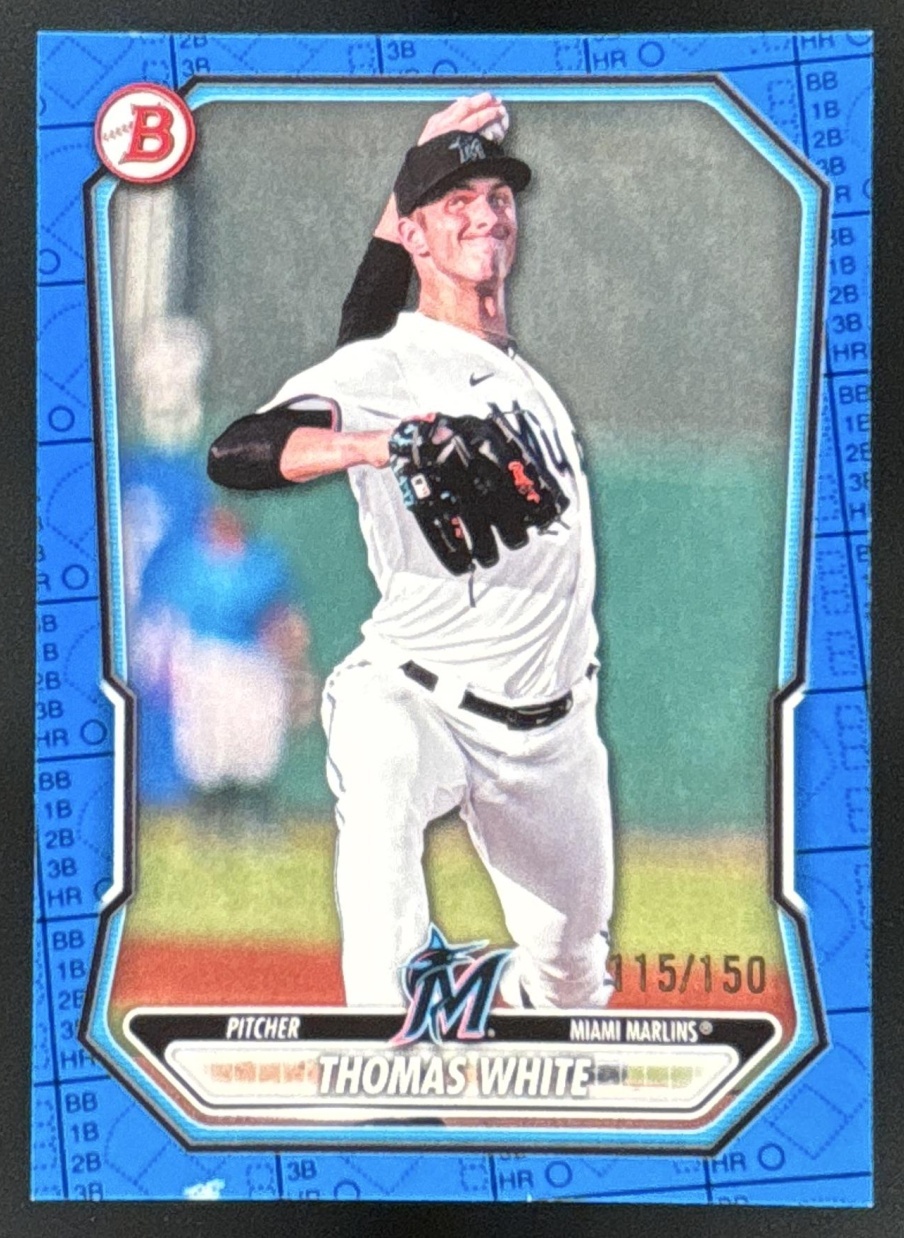 Card image for Thomas White 2026 Bowman Blue Pattern /150 Prospects Miami Marlins