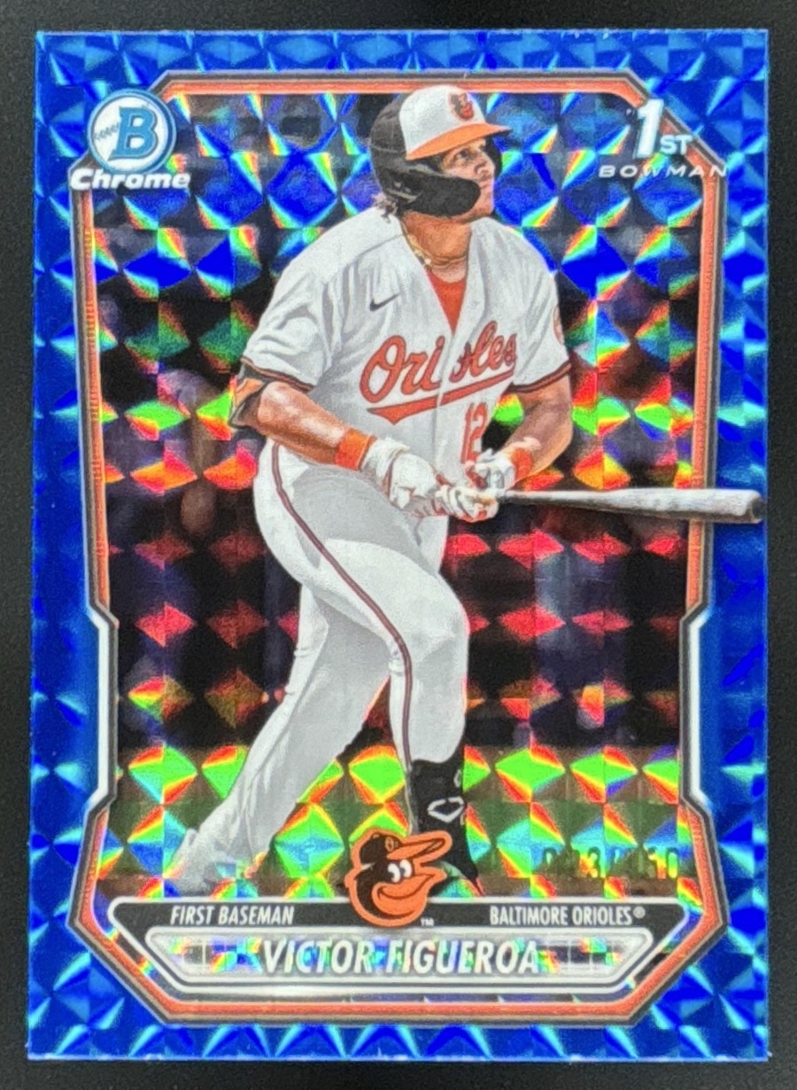 Card image for 2026 Bowman Victor Figueroa Chrome Blue Geometric Refractor /150 1st Prospect