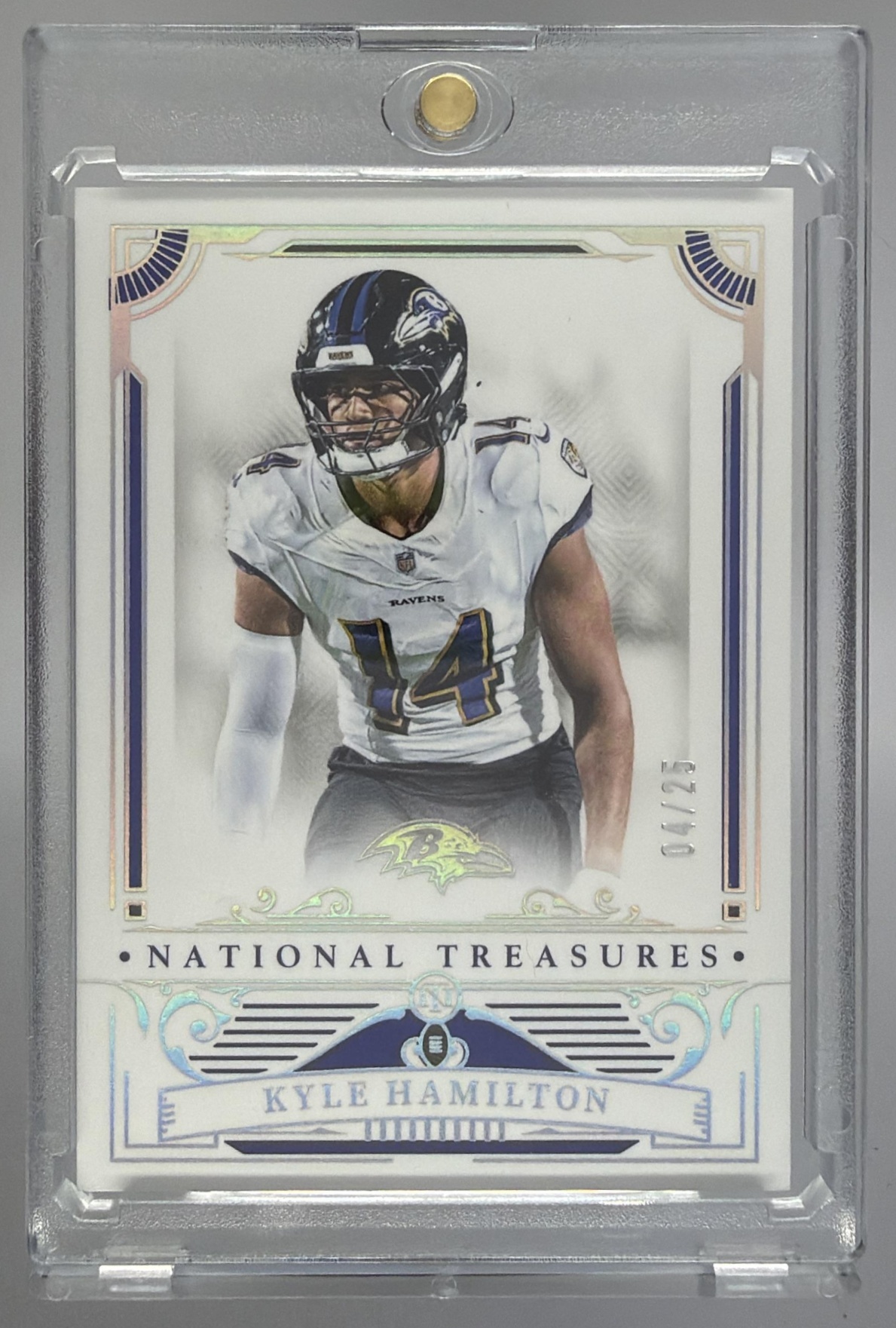 Card image for 2025 Panini National Treasures Kyle Hamilton Holo Silver /25 #8 Ravens