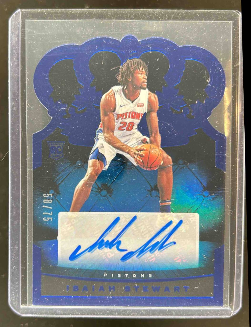 Card image for 2020-21 Panini Crown Royale Isaiah Stewart Rookie Auto Blue 58 /75 #RCA-STE RC