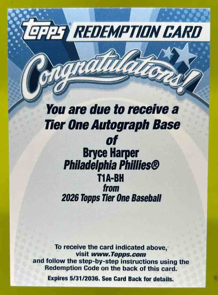 Card image for Bryce Harper 2026 Topps Baseball Tier One Auto /199 Philadelphia Phillies