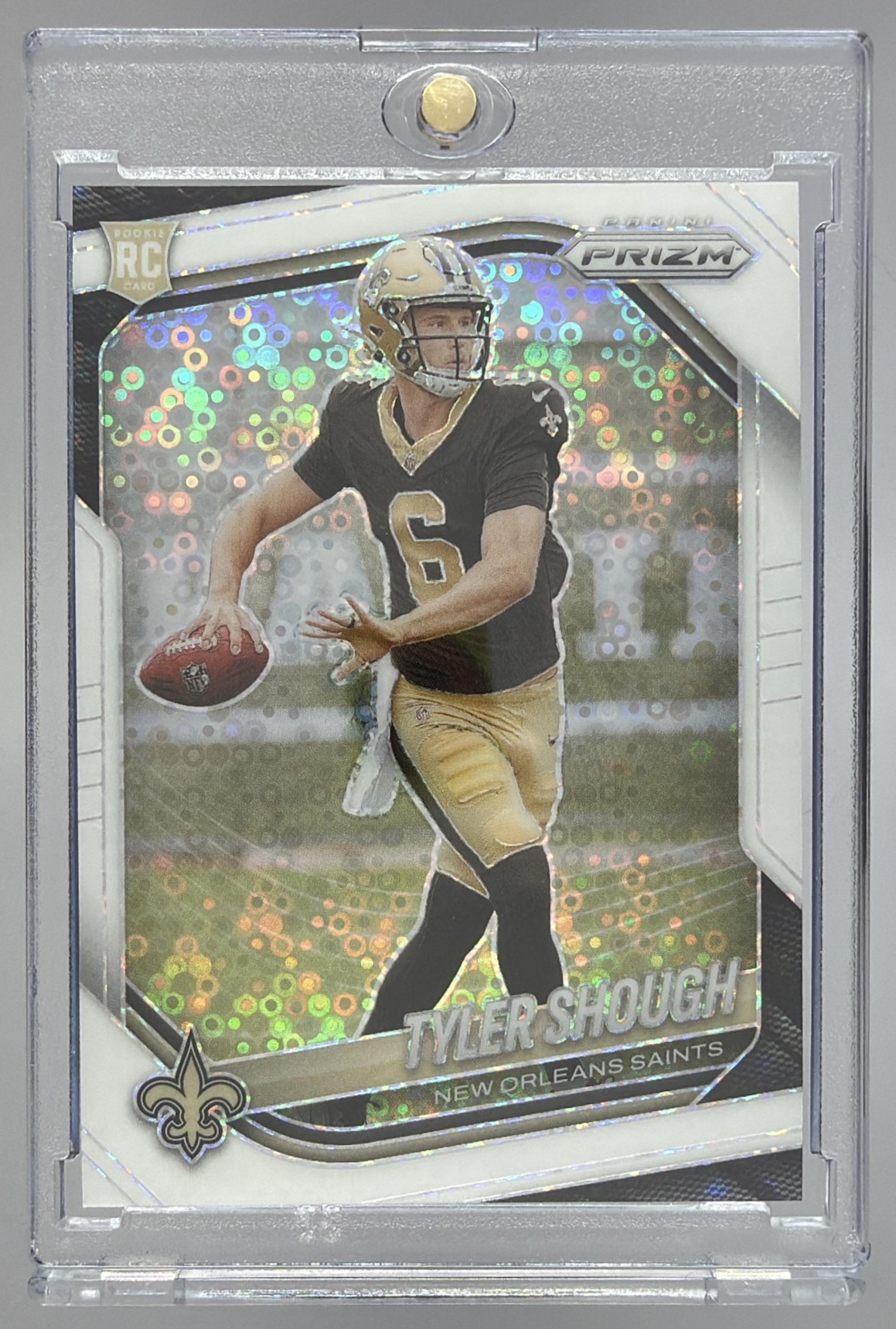 Card image for 2025 Panini Football Prizm Tyler Shough #327 RC New Orleans Saints