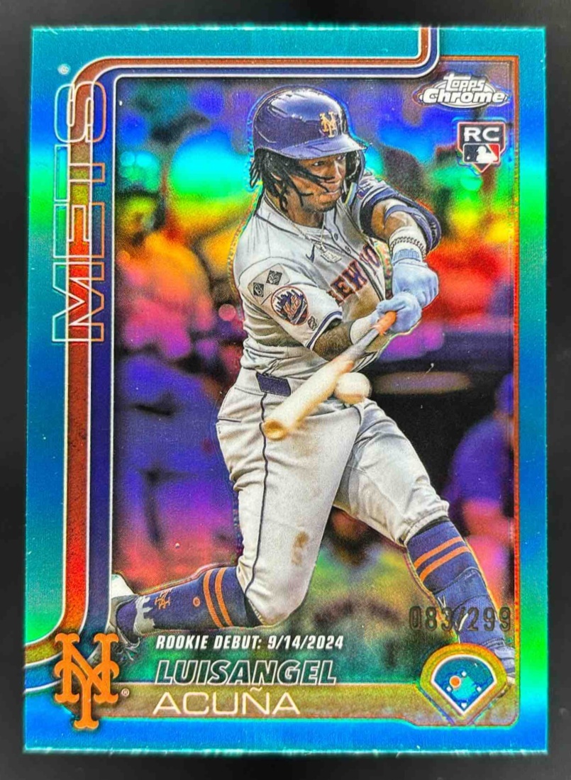 Card image for 2025 Topps Chrome Update Luisangel Acuna Teal Refractor /299 #USC53 RC Mets