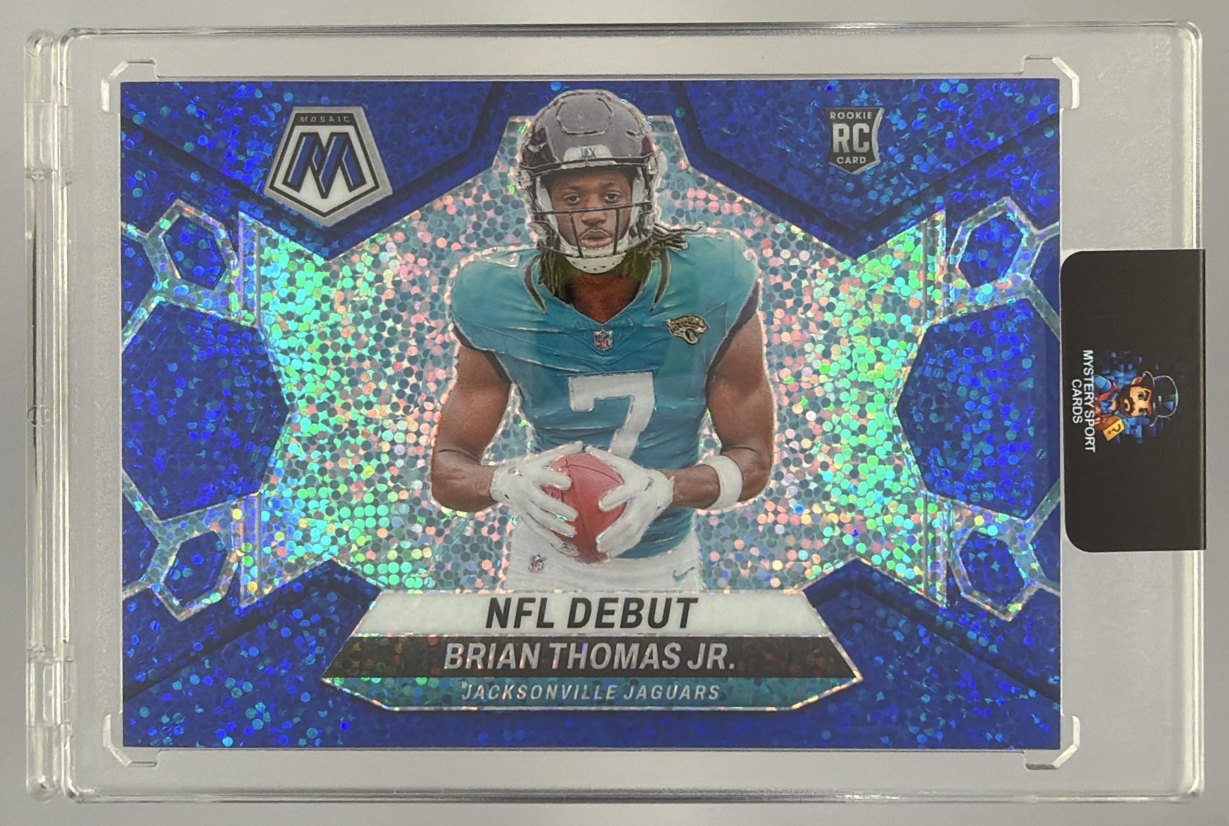 Card image for 2024 Panini Mosaic Brian Thomas Jr. Blue Sparkle Prizm /96 #282 RC NFL Debut Jaguars