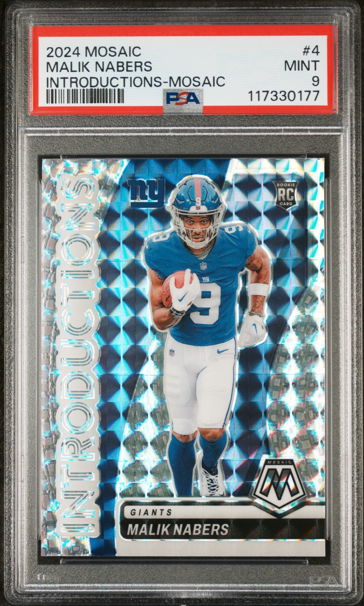 Card image for 2024 Panini Mosaic Malik Nabers Introductions Mosaic #4 RC Giants