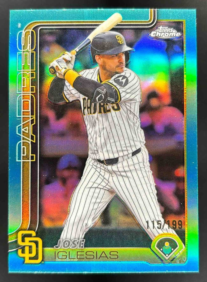 Card image for 2025 Topps Chrome Update Jose Iglesias Aqua Refractor /199 #USC60 Padres