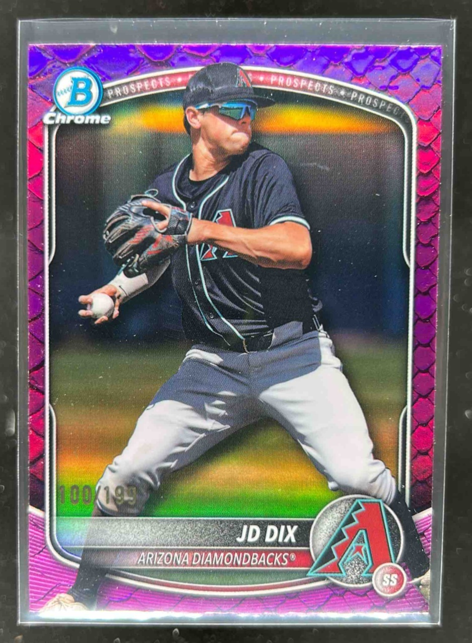 Card image for JD Dix 2025 Bowman Draft Chrome Fuchsia Reptilian Refractor /199