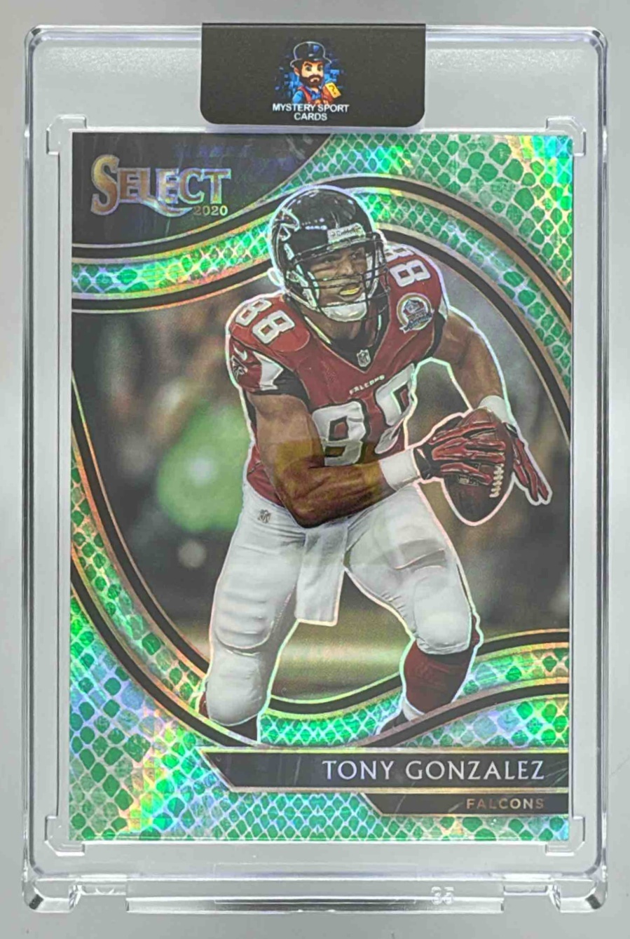 Card image for 2020 Panini Select Tony Gonzalez Dragon Scale Prizm /67 #334 Field Level Falcons