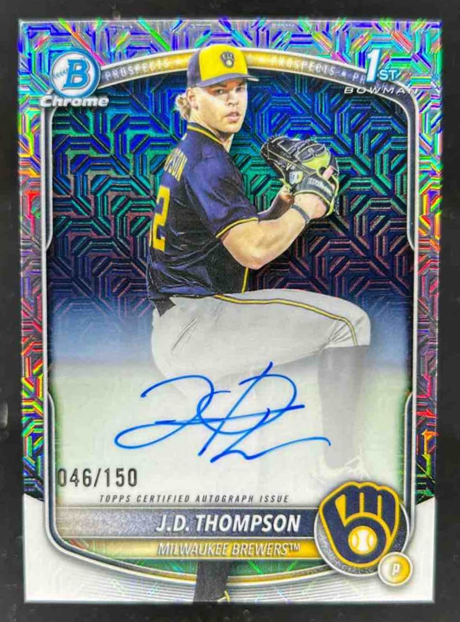 Card image for J.D. Thompson 2025 Bowman Draft Chrome Prospect Auto HTA Choice Refractor /150
