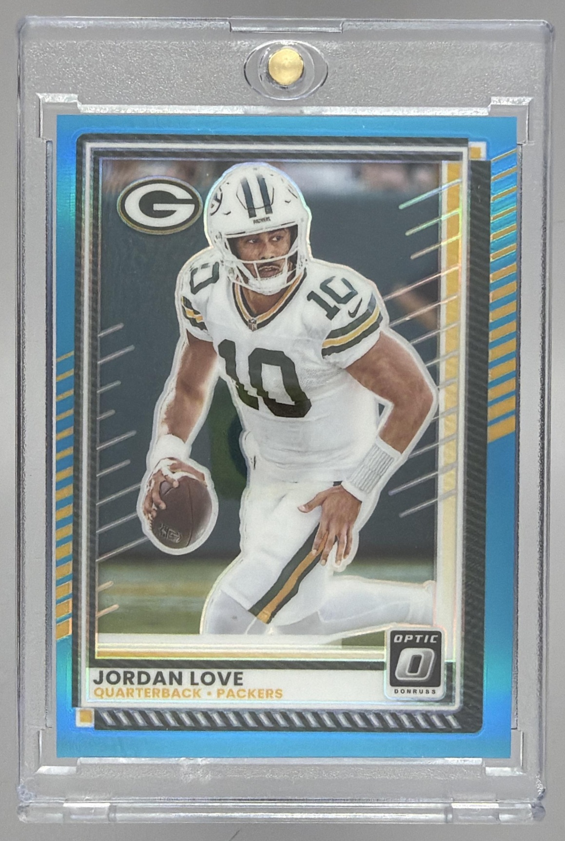 Card image for 2025 Panini Donruss Optic Jordan Love Aqua Prizm /349 #177 Packers