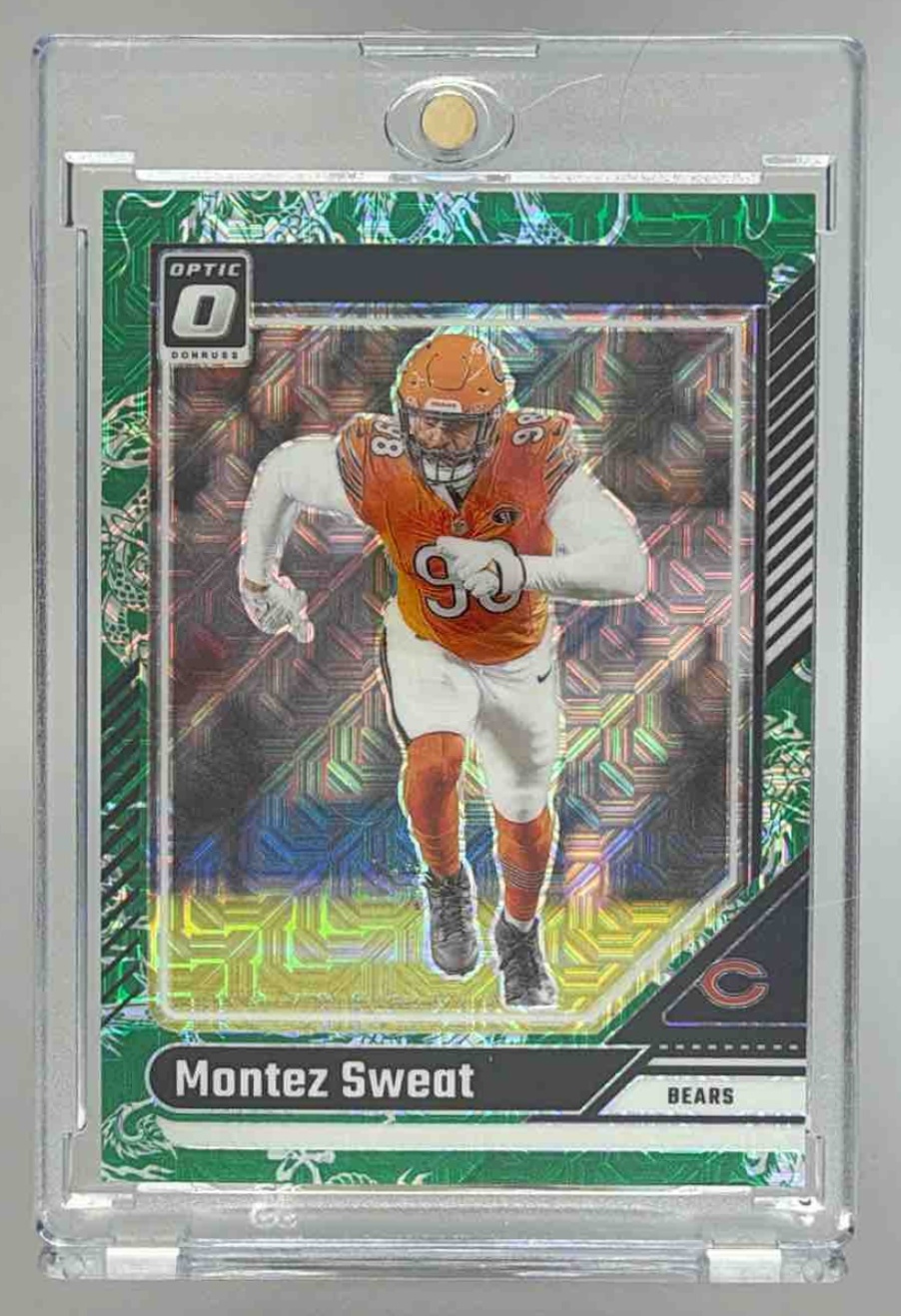 Card image for 2024 Panini Football Donruss Optic Montez Sweat Gold Vinyl 1/1 #37 Chicago Bears