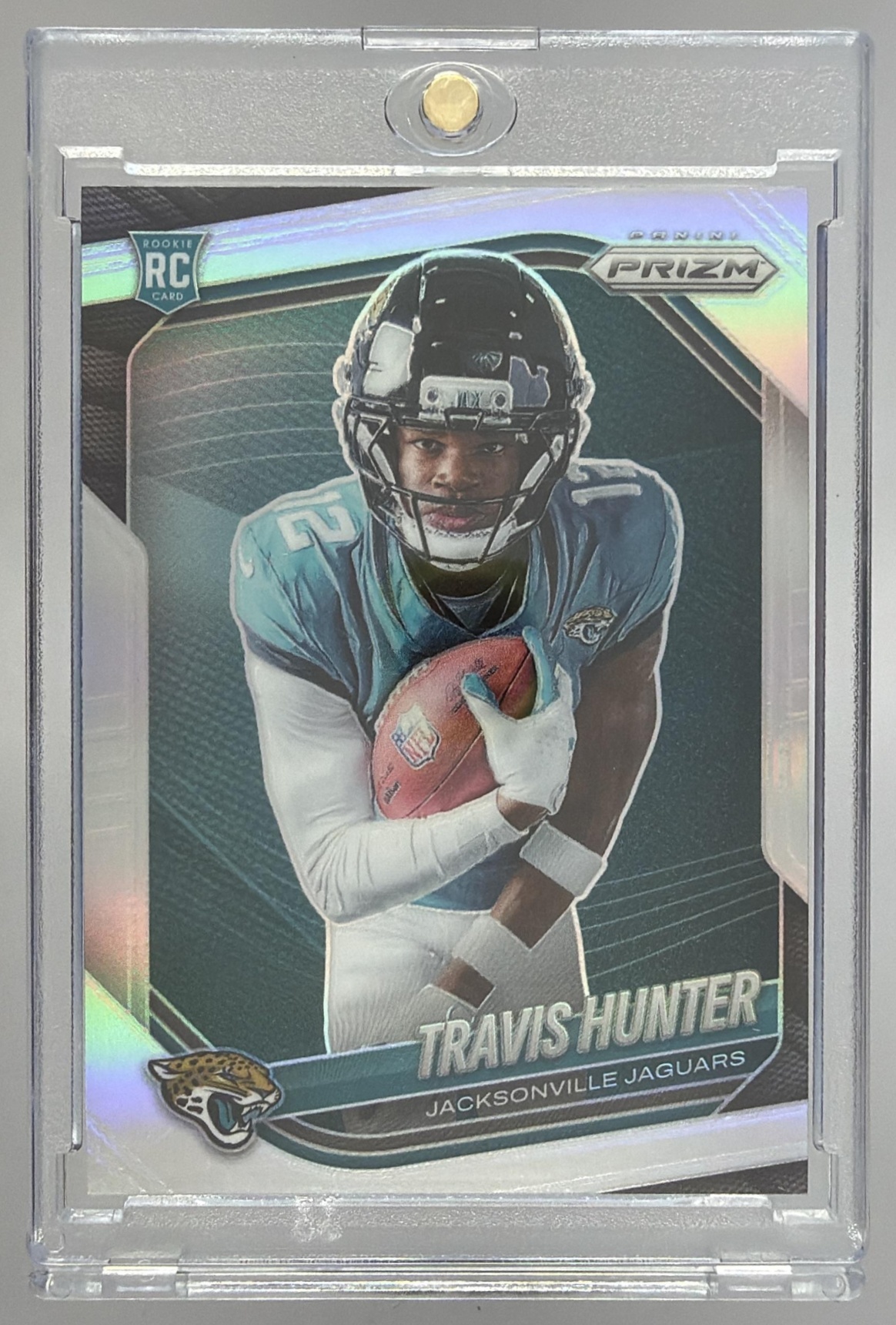 Card image for 2025 Panini Prizm Travis Hunter Rookie Variations Silver #418 Jaguars