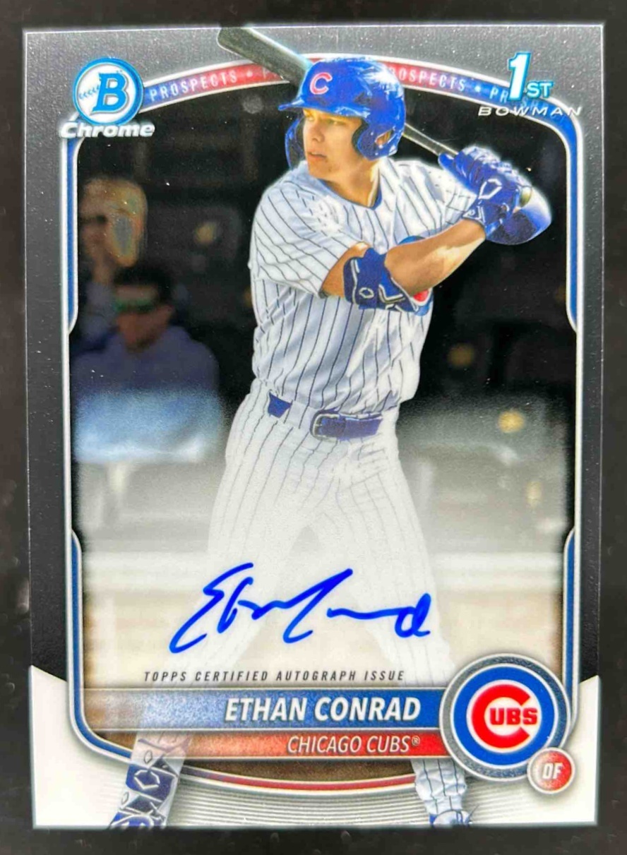 Card image for Ethan Conrad 2025 Bowman Baseball Draft Chrome Auto 1st Prospect Chicago Cubs