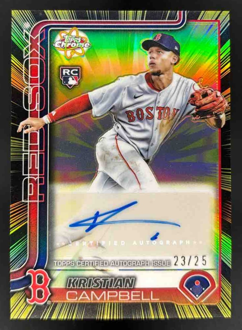 Card image for 2025 Topps Chrome Update Kristian Campbell Radiating Rookies Auto /25 RC