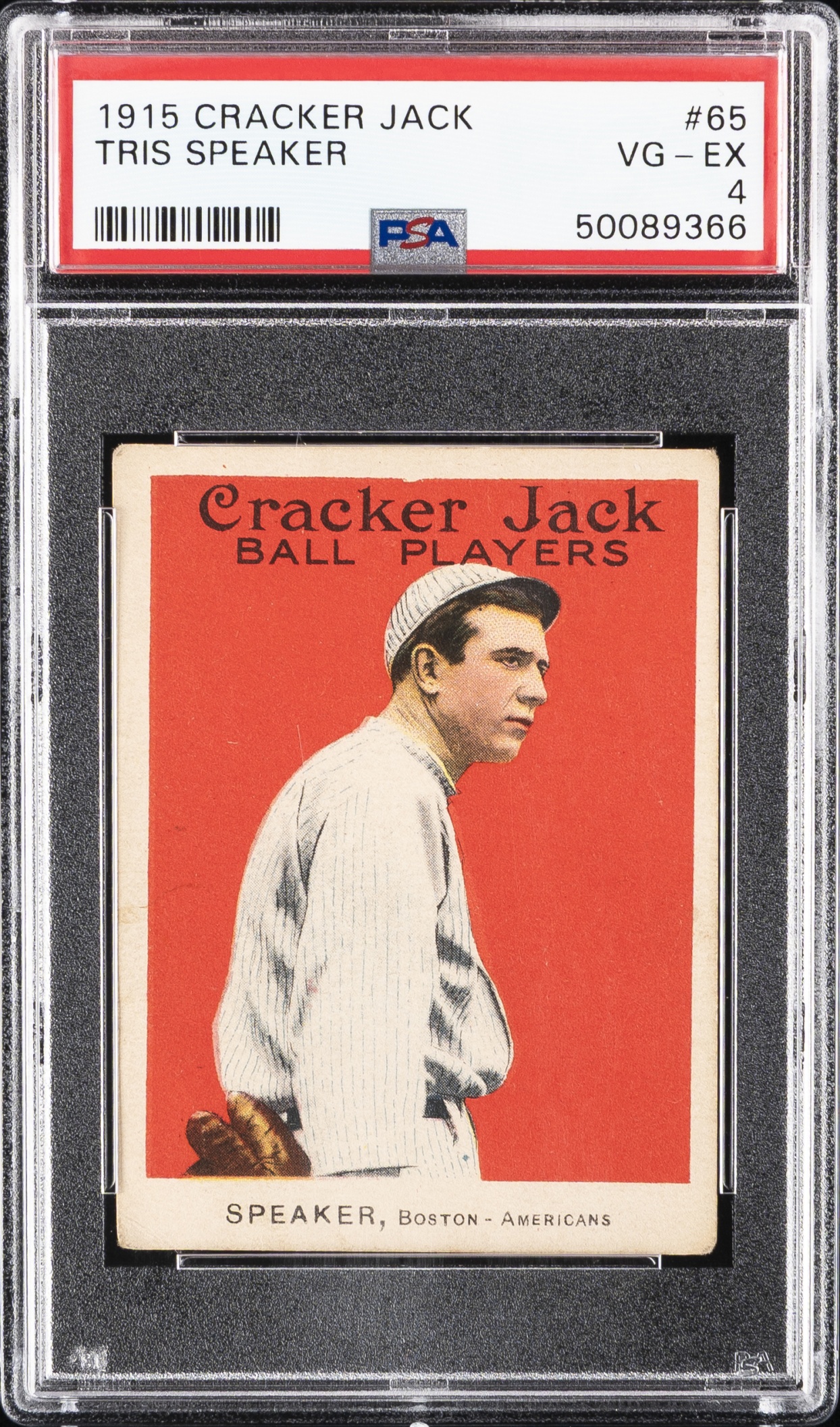 1915 Cracker Jack Baseball E145 Tris Speaker #65 Boston Red Sox PSA 4