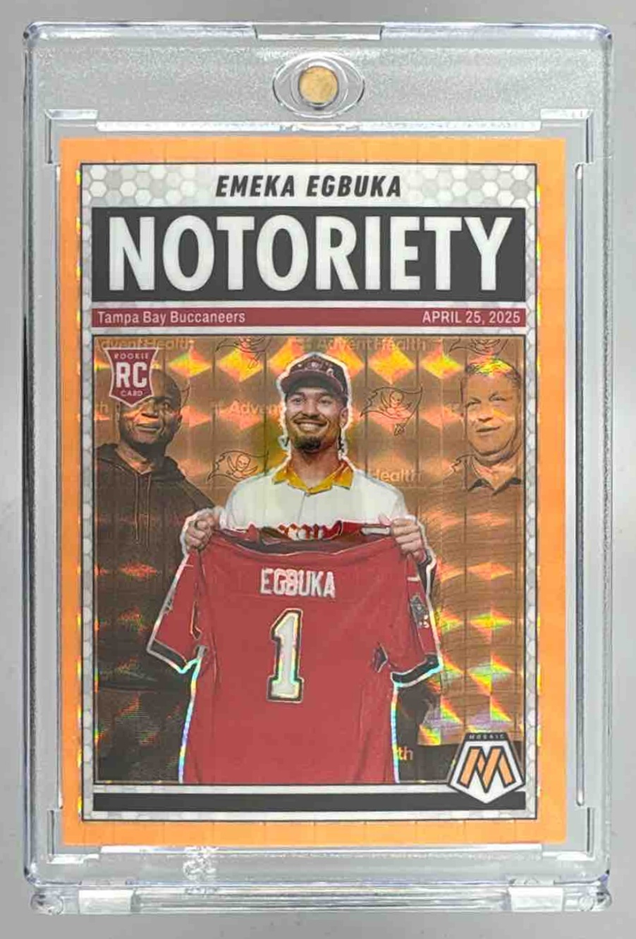 Card image for 2025 Panini Football Mosaic Emeka Egbuka Notoriety #16 RC Tampa Bay Buccaneers