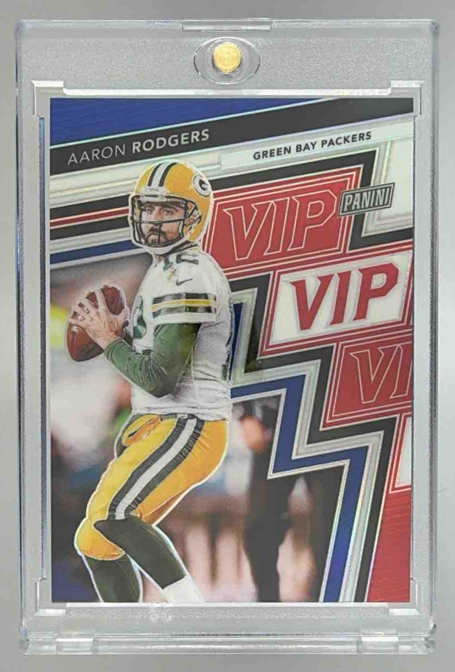 Card image for 2025 Panini Multi-Sport NSCC VIP Gold Packs Aaron Rodgers Red/White/Blue /25 #32