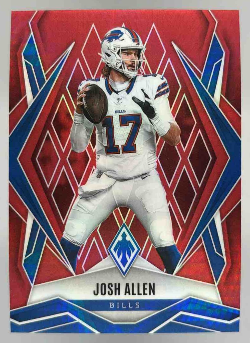 Card image for 2025 Panini Football Phoenix Josh Allen Red Hyper /399 #129 Buffalo Bills