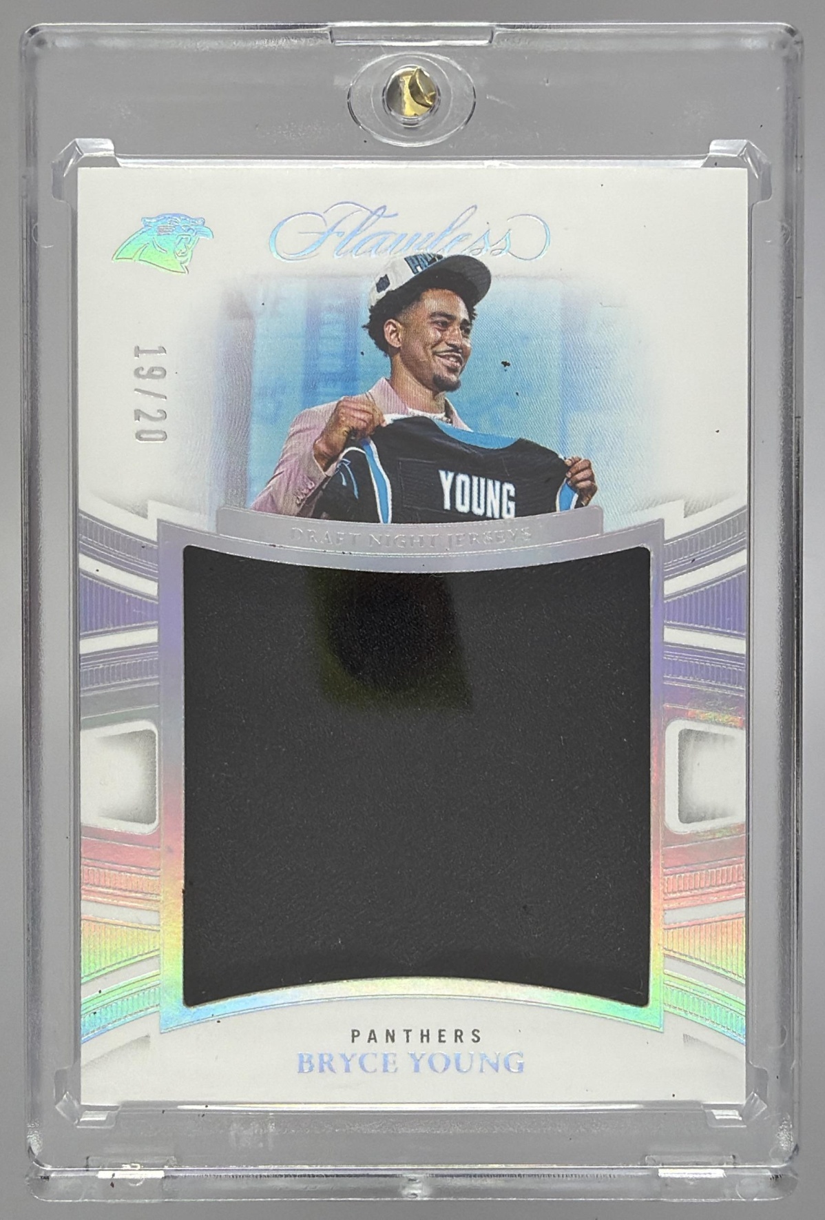 Card image for 2025 Panini Flawless Bryce Young Draft Night Jerseys Silver /20 #4 MEM Panthers