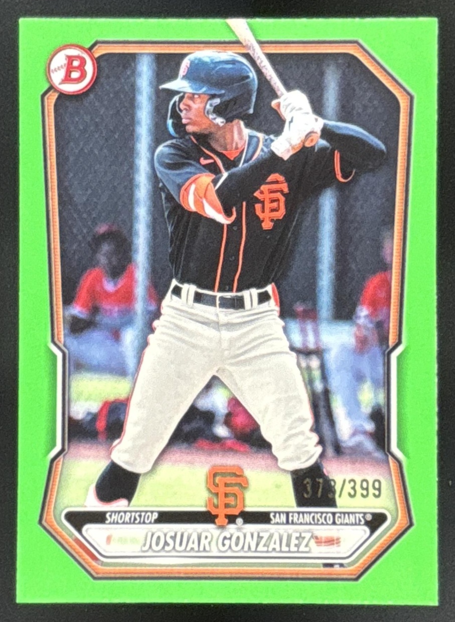 Card image for 2026 Bowman Josuar Gonzalez Prospects Neon Green Border /399