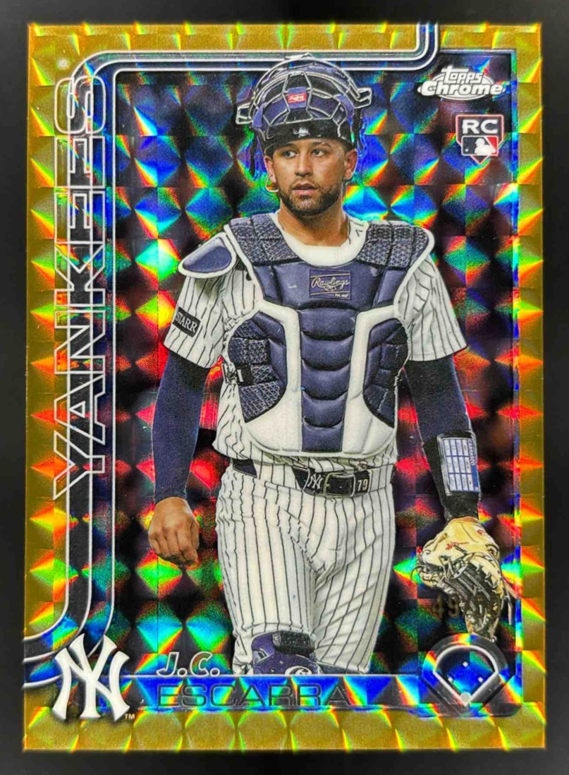 Card image for 2025 Topps Chrome Update J.C. Escarra Gold Geometric Refractor /50 RC