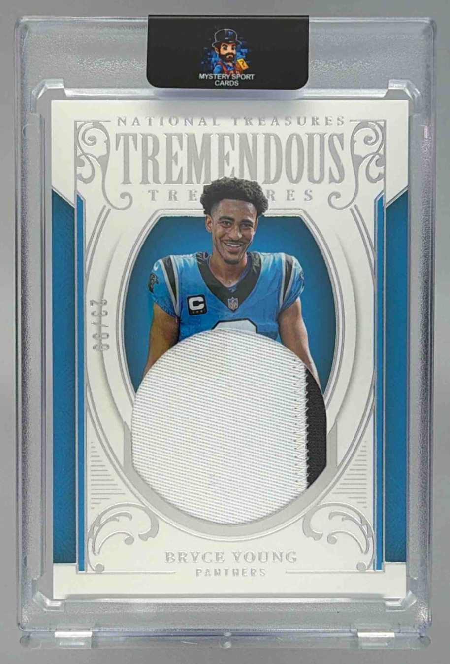 Card image for 2025 Panini National Treasures Bryce Young Tremendous /99 #TT-BYG MEM Panthers